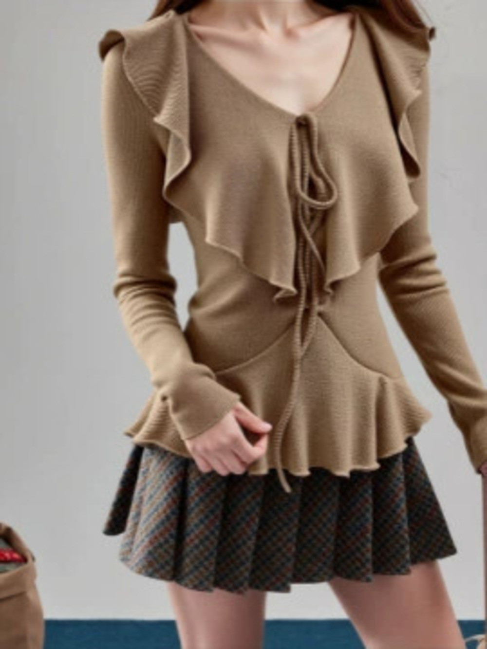 Zara Ruffle Collar Long Sleeve Blouse Tummy Control Slim Fit Regular Shoulder